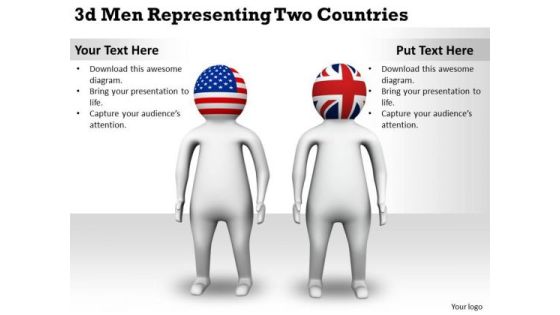 Business Process Strategy 3d Men Representing Two Countries Basic Concepts