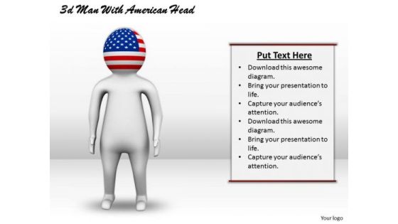 Business Strategy 3d Man With American Head Adaptable Concepts