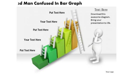 Business Strategy Formulation 3d Man Confused Bar Graph Character Modeling
