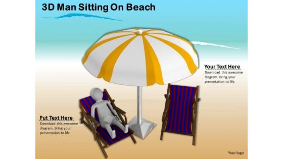 Business Strategy Planning 3d Man Sitting On Beach Character