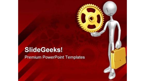 Businessman Holding A Gear Metaphor PowerPoint Templates And PowerPoint Backgrounds 0511 Businessman Holding A Gear Metaphor PowerPoint Templates And PowerPoint Backgrounds 0511