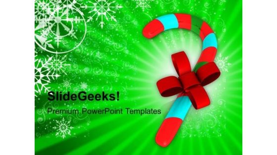 Candy Cane With Red Ribbon PowerPoint Templates Ppt Backgrounds For Slides 1212 Candy Cane With Red Ribbon PowerPoint Templates Ppt Backgrounds For Slides 1212