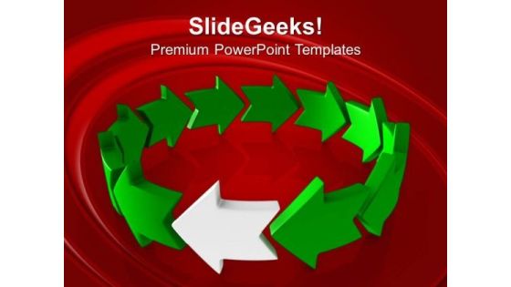 Circle Of Green Arrows With White Arrow PowerPoint Templates Ppt Backgrounds For Slides 0213