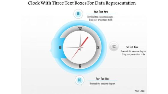 Clock With Three Text Boxes For Data Representation Presentation Template Clock With Three Text Boxes For Data Representation Presentation Template