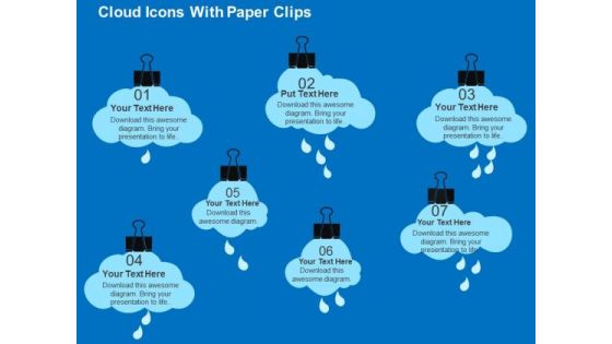 Cloud Icons With Paper Clips PowerPoint Template