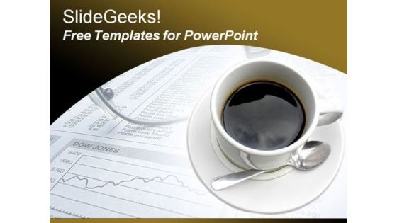 Coffee PowerPoint Template with Stock Market Papers Coffee PowerPoint Template with Stock Market Papers