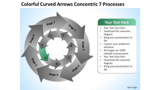 Colorful Curved Arrows Concentric 7 Processess Ppt Business Plan PowerPoint Templates