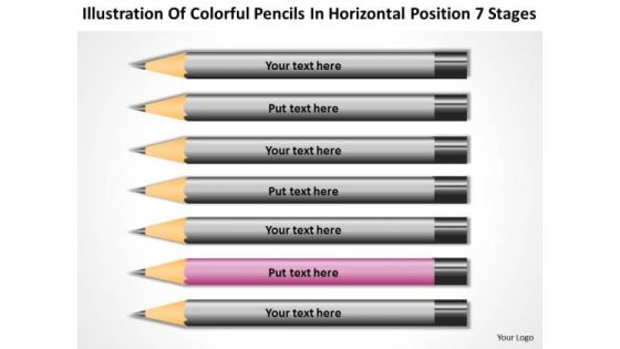 Colorful Pencils In Horizontal Position 7 Stages Ppt Business Plan PowerPoint Slide