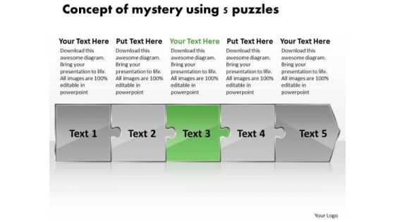 Concept Of Mystery Using 5 Puzzles Program Flowchart PowerPoint Templates