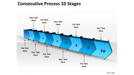 Consecutive Process 10 Stages Ppt Flowchart Creator PowerPoint Templates