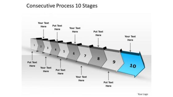 Consecutive Process 10 Stages Schematic PowerPoint Templates