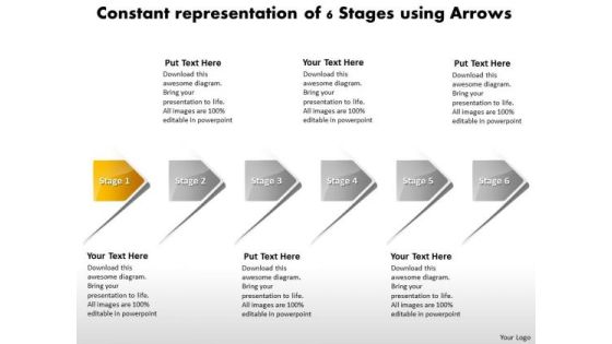 Constant Representation Of 6 Stages Using Arrows Business Process Flowcharts PowerPoint Slides