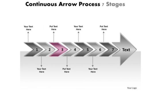 Continuous Arrow Process 7 Stages Schematic Drawing PowerPoint Templates