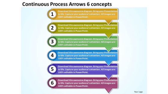 Continuous Process Arrows 6 Concepts Oil Flow Chart PowerPoint Slides