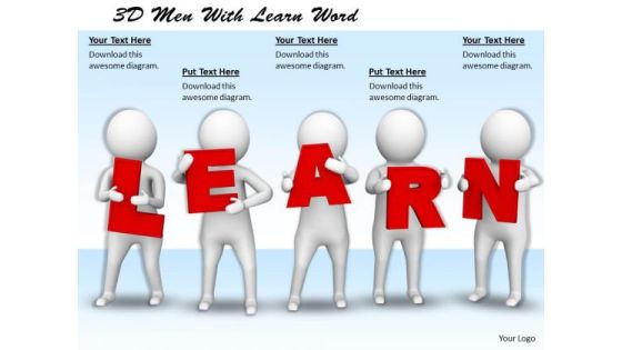 Corporate Business Strategy 3d Men With Learn Word Concepts