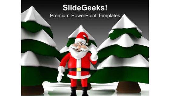 Creative Pine Trees With Snow And Santa PowerPoint Templates Ppt Backgrounds For Slides 0413 Creative Pine Trees With Snow And Santa PowerPoint Templates Ppt Backgrounds For Slides 0413