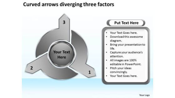 Curved Arrows Diverging Three Factors Target Diagram PowerPoint Slides Curved Arrows Diverging Three Factors Target Diagram PowerPoint Slides