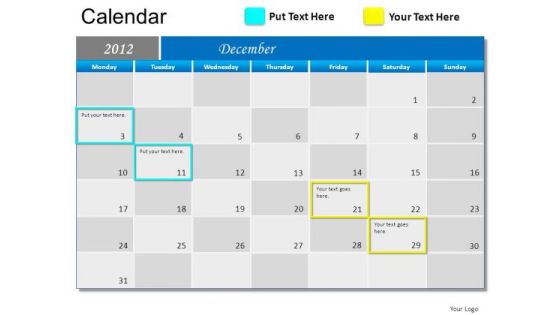 December 2012 Calendar For PowerPoint