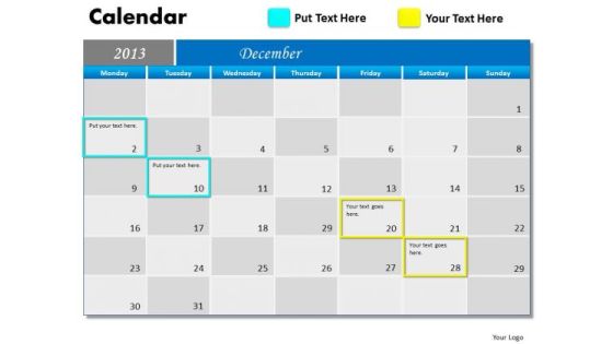 December 2013 Calendar PowerPoint Slides Ppt Templates