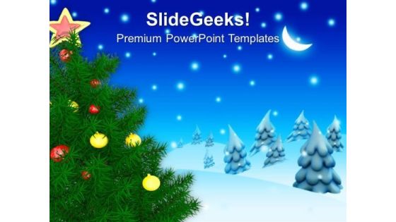 Decorated Christmas Tree Under Blue Sky PowerPoint Templates Ppt Backgrounds For Slides 1212 Decorated Christmas Tree Under Blue Sky PowerPoint Templates Ppt Backgrounds For Slides 1212