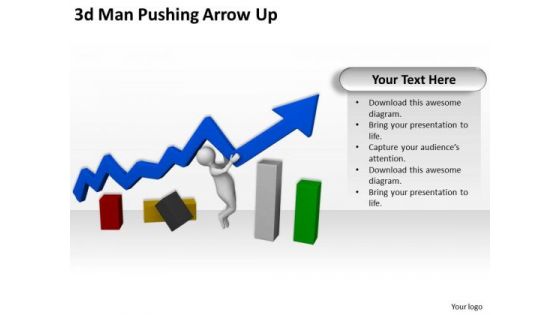 Develop Business Strategy 3d Man Pushing Arrow Up Concept Develop Business Strategy 3d Man Pushing Arrow Up Concept