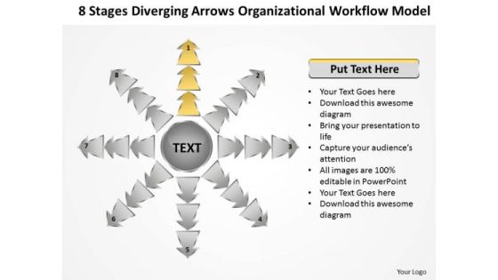 Diverging Arrows Organizational Workflow Model Cycle Process Diagram PowerPoint Slides