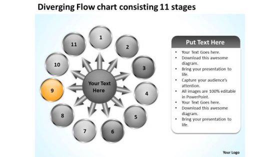 Diverging Flow Chart Consisting 11 Stages Business Target Network PowerPoint Slides Diverging Flow Chart Consisting 11 Stages Business Target Network PowerPoint Slides