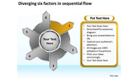 Diverging Six Factors Sequential Flow Circular Arrow Diagram PowerPoint Slides Diverging Six Factors Sequential Flow Circular Arrow Diagram PowerPoint Slides