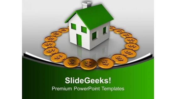 Dollar Coins Around House Investment PowerPoint Templates Ppt Backgrounds For Slides 0113