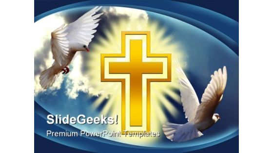 Dove Cross Light Religion PowerPoint Template 0610