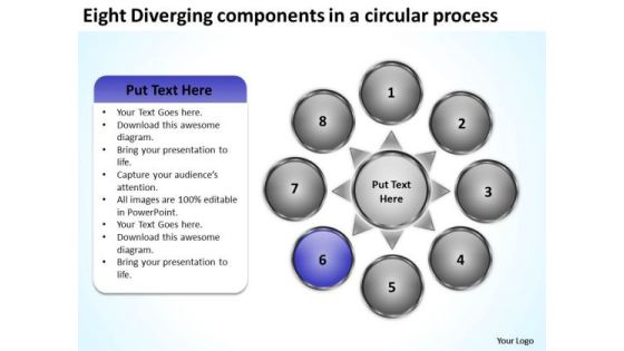 Eight Diverging Components A Circular Process Circular Pie Chart PowerPoint Slides Eight Diverging Components A Circular Process Circular Pie Chart PowerPoint Slides