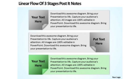 Examples Of Business Processes Linear Flow 3 Stages Post It Notes Ppt PowerPoint Templates