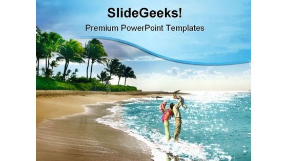 Family Beauty Beach PowerPoint Template 0810