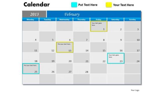 February 2013 Calendar PowerPoint Slides Ppt Templates