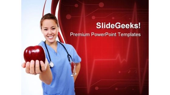 Female Doctor Holds Apple Health PowerPoint Templates And PowerPoint Backgrounds 0811 Female Doctor Holds Apple Health PowerPoint Templates And PowerPoint Backgrounds 0811