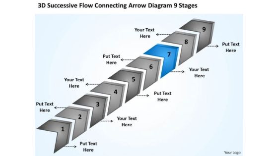 Flow Connecting Arrow Diagram 9 Stages Templates For Business PowerPoint