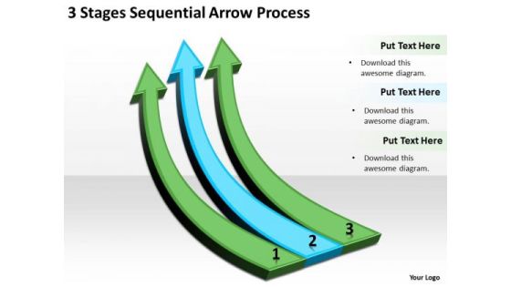Flowchart Parallel Process 3 Stages Sequential Arrow PowerPoint Slides
