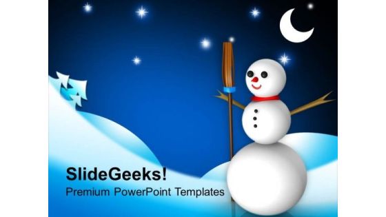 Funny Snowman With Broom Winter Background PowerPoint Templates Ppt Backgrounds For Slides 1212 Funny Snowman With Broom Winter Background PowerPoint Templates Ppt Backgrounds For Slides 1212