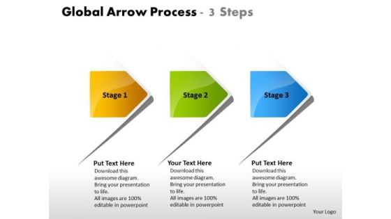 Global Arrow Process 3 Steps Flowchart Examples PowerPoint Templates