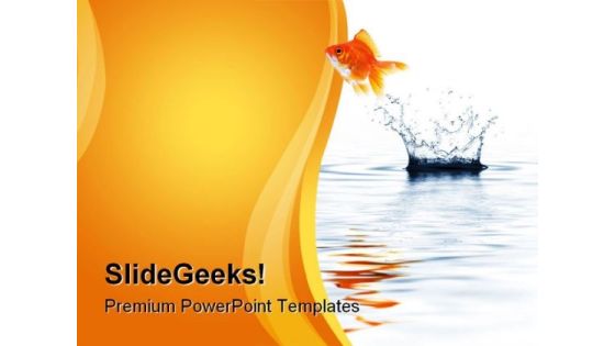 Gold Fish Jumping Business PowerPoint Template 1110