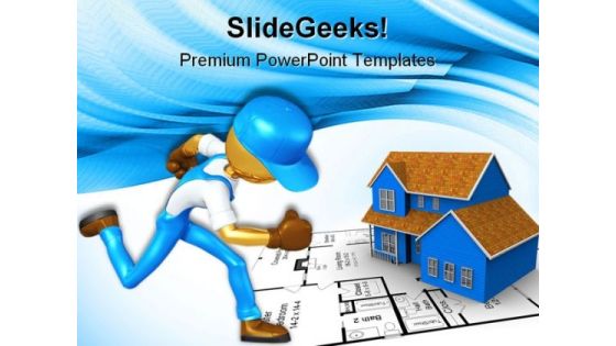Gold Guy Worker Running Construction PowerPoint Templates And PowerPoint Backgrounds 0611