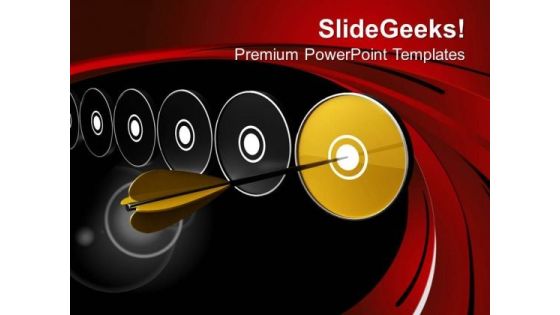 Golden Arrow Hitting Golden Dart PowerPoint Templates Ppt Backgrounds For Slides 0313 Golden Arrow Hitting Golden Dart PowerPoint Templates Ppt Backgrounds For Slides 0313