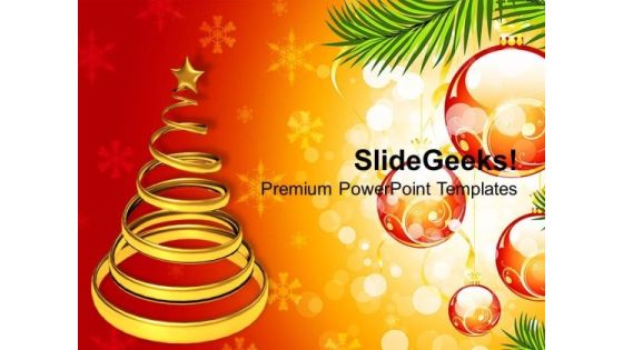 Golden Christmas Tree On Decorative Background PowerPoint Templates Ppt Backgrounds For Slides 1112