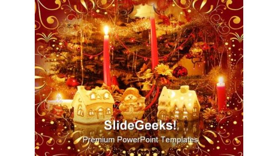 Golden Decorations Christmas Holidays PowerPoint Background And Template 1210 Golden Decorations Christmas Holidays PowerPoint Background And Template 1210