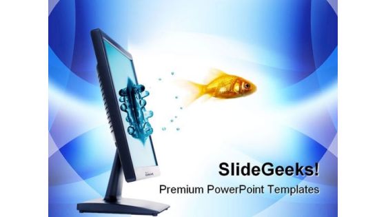 Golden Fish Jump Out Animals PowerPoint Templates And PowerPoint Backgrounds 0211