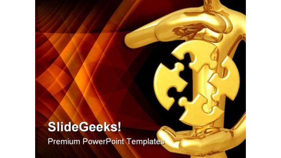 Golden Guy With Puzzle Business PowerPoint Templates And PowerPoint Backgrounds 0411 Golden Guy With Puzzle Business PowerPoint Templates And PowerPoint Backgrounds 0411
