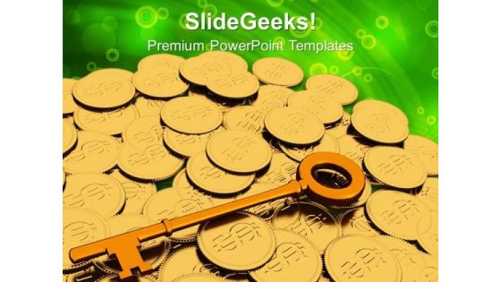 Golden Key And Coins Finance PowerPoint Templates Ppt Backgrounds For Slides 0113