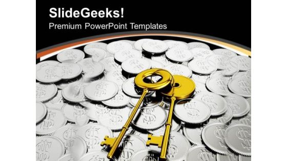 Golden Keys On Coins Security PowerPoint Templates Ppt Backgrounds For Slides 0213