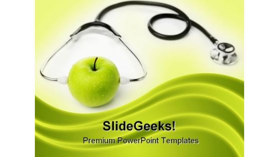 Green Apple Wear Stethoscope Health PowerPoint Background And Template 1210