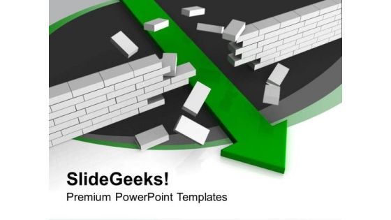 Green Arrow Breaking Wall Target Completion PowerPoint Templates Ppt Backgrounds For Slides 0113 Green Arrow Breaking Wall Target Completion PowerPoint Templates Ppt Backgrounds For Slides 0113